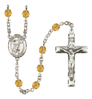 Silver Plated 6mm Fire Polished Saint Stephanie Rosary in Topaz
