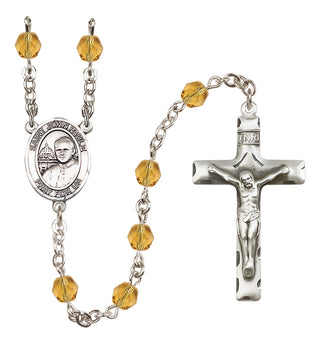 Silver Plated 6mm Fire Polished Saint John Paul II Rosary in Topaz