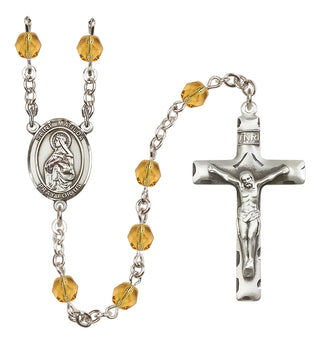 Silver Plated 6mm Fire Polished Saint Matilda Rosary in Topaz
