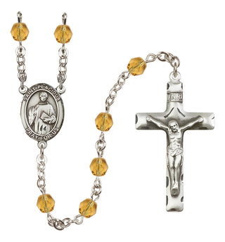 Silver-Plated 6mm Saint Placidus  Engraved Catholic Rosaries