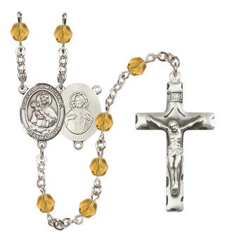 Silver Plated 6mm Fire Polished Our Lady of Mount Carmel Rosary in Topaz