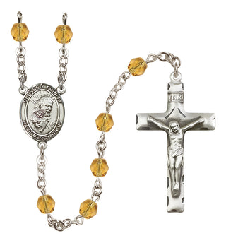 Silver Plated 6mm Fire Polished Blessed Trinity Rosary in Topaz