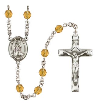Silver Plated 6mm Fire Polished Saint Rachel Rosary in Topaz