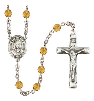Silver Plated 6mm Fire Polished Saint Rebecca Rosary in Topaz