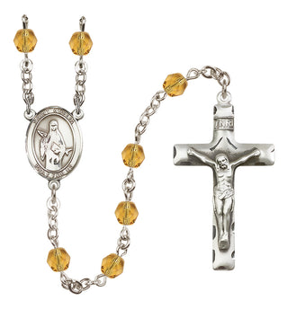 Silver Plated 6mm Fire Polished Saint Amelia Rosary in Topaz