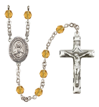 Silver Plated 6mm Fire Polished Corazon Inmaculado de Maria Rosary in Topaz
