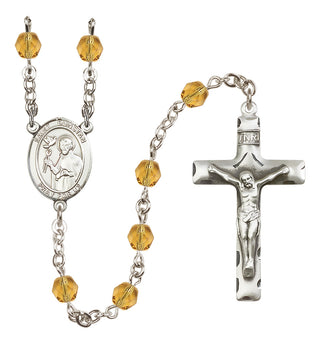 Silver Plated 6mm Fire Polished Saint Dunstan Rosary in Topaz