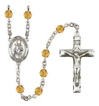 Silver Plated 6mm Fire Polished Saint Simon the Apostle Rosary in Topaz