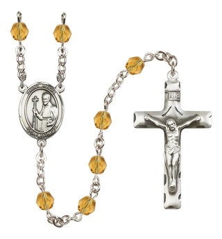 Silver Plated 6mm Fire Polished Saint Regis Rosary in Topaz