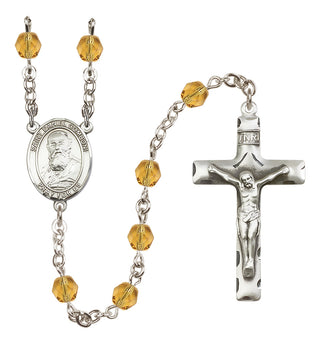 Silver Plated 6mm Fire Polished Saint Daniel Comboni Rosary in Topaz