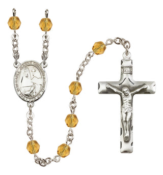 Silver Plated 6mm Fire Polished Saint Jeanne Chezard de Matel Rosary in Topaz