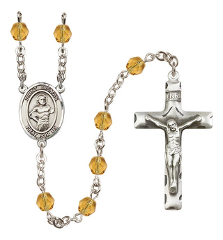 Silver Plated 6mm Fire Polished Saint Dismas Rosary in Topaz