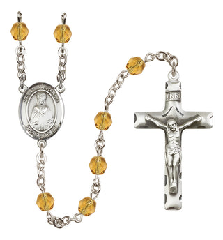 Silver Plated 6mm Fire Polished Saint Winifred of Wales Rosary in Topaz