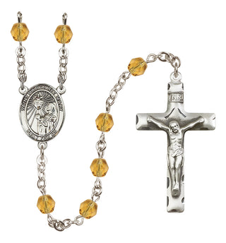 Silver Plated 6mm Fire Polished Saint Margaret Mary Alacoque Rosary in Topaz