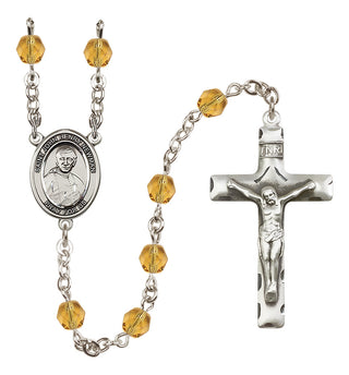 Silver Plated 6mm Fire Polished Blessed John Henry Newman Rosary in Topaz