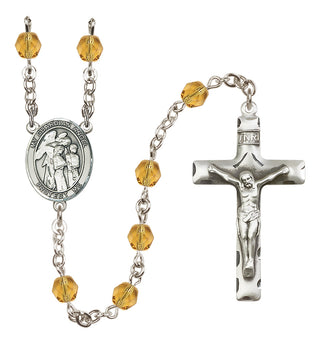 Silver Plated 6mm Fire Polished Guardian Angel w/Children Rosary in Topaz