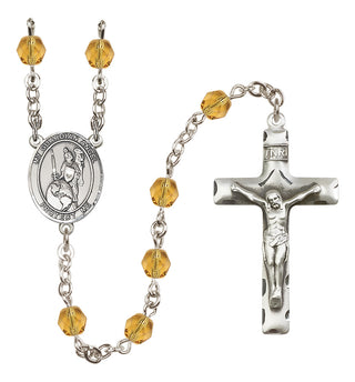 Silver Plated 6mm Fire Polished Guardian Angel of the World Rosary in Topaz