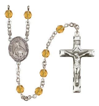 Silver Plated 6mm Fire Polished Saint Edmund of East Anglia Rosary in Topaz