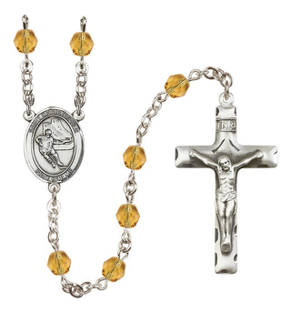 Silver Plated 6mm Fire Polished Saint Christopher/Hockey Rosary in Topaz