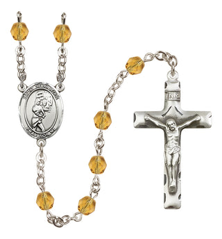 Silver Plated 6mm Fire Polished Saint Sebastian/Softball Rosary in Topaz