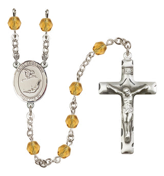 Silver Plated 6mm Fire Polished Saint Sebastian/Gymnastics Rosary in Topaz