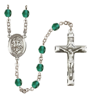 Silver Plated 6mm Fire Polished Saint George Rosary in Zircon