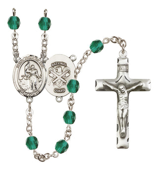 Silver Plated 6mm Fire Polished Saint Joan of Arc / Nat'l Guard Rosary in Zircon