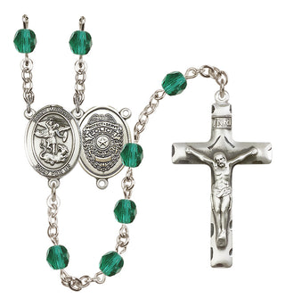 Silver Plated 6mm Fire Polished Saint Michael the Archangel/Policeman Rosary in Zircon