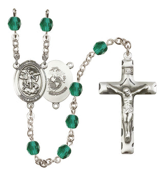 Silver Plated 6mm Fire Polished Saint Michael / Marines Rosary in Zircon