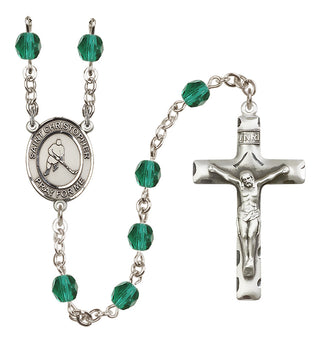 Silver Plated 6mm Fire Polished Saint Christopher/Ice Hockey Rosary in Zircon