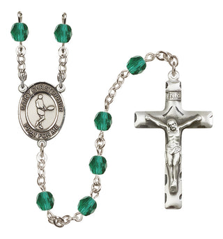 Silver Plated 6mm Fire Polished Saint Christopher/Tennis Rosary in Zircon