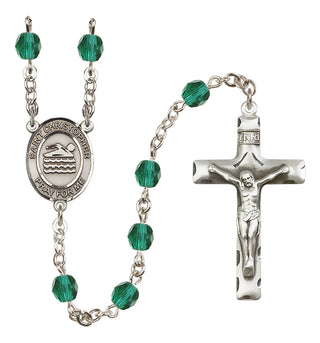 Silver Plated 6mm Fire Polished Saint Christopher/Swimming Rosary in Zircon