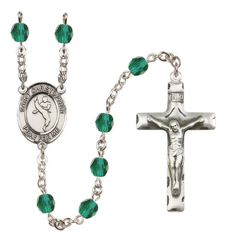 Silver Plated 6mm Fire Polished Saint Christopher/Martial Arts Rosary in Zircon