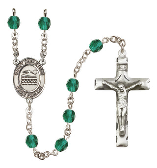 Silver Plated 6mm Fire Polished Saint Sebastian/Swimming Rosary in Zircon