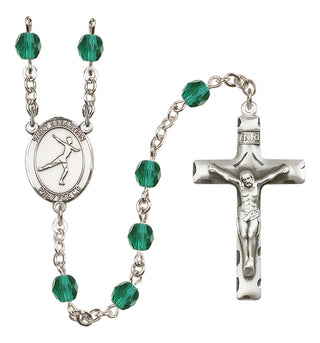 Silver Plated 6mm Fire Polished Saint Sebastian/Figure Skating Rosary in Zircon