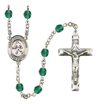 Silver Plated 6mm Fire Polished Saint Christopher / Field Hockey Rosary in Zircon