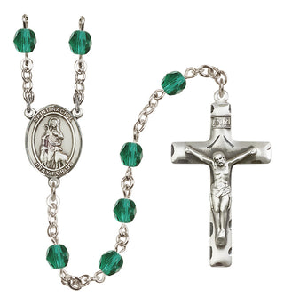Silver Plated 6mm Fire Polished Saint Rachel Rosary in Zircon