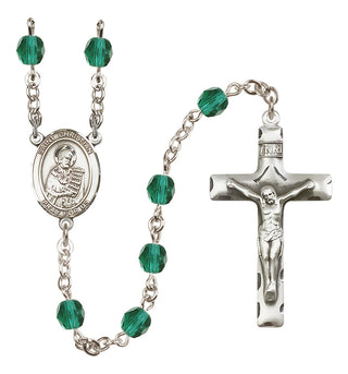 Silver Plated 6mm Fire Polished Saint Christian Demosthenes Rosary in Zircon