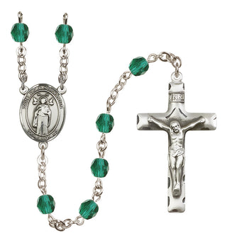 Silver Plated 6mm Fire Polished Saint Ivo of Kelmartin Rosary in Zircon