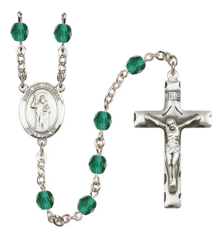 Silver Plated 6mm Fire Polished Saint Columbkille Rosary in Zircon