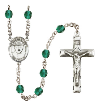 Silver Plated 6mm Fire Polished Saint Damien of Molokai Rosary in Zircon