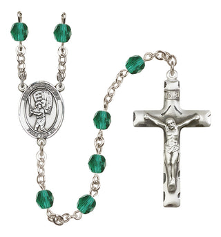Silver Plated 6mm Fire Polished Saint Christopher/Baseball Rosary in Zircon