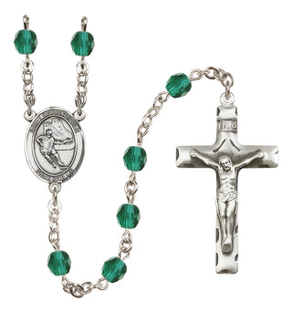 Silver Plated 6mm Fire Polished Saint Christopher/Hockey Rosary in Zircon