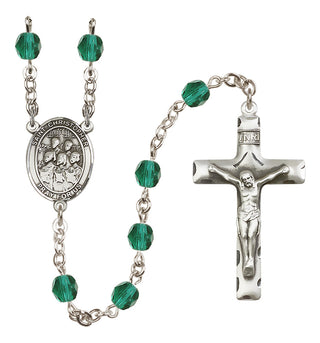 Silver Plated 6mm Fire Polished Saint Christopher / Choir Rosary in Zircon