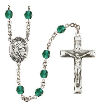 Silver Plated 6mm Fire Polished Saint Sebastian / Hockey Rosary in Zircon