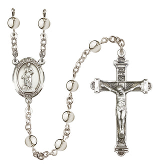 Silver-Plated 6mm Saint Barbara  Engraved Catholic Rosaries