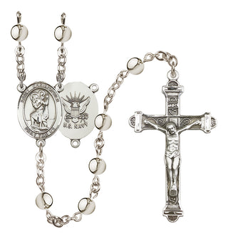 Silver Plated 6mm Saint Christopher / Navy Rosary