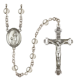 Silver-Plated 6mm Saint Genesius of Rome  Engraved Catholic Rosaries