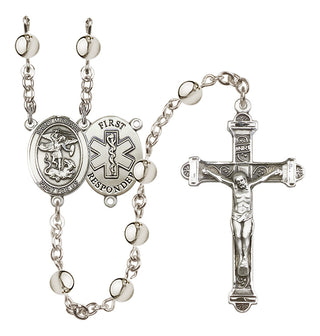 Silver-Plated 6mm Saint Michael/1St Responder Rosary