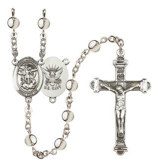 Silver Plated 6mm Saint Michael / Navy Rosary